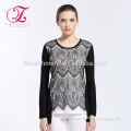 Women's stylish 100%rayon knitted pullover with lace decoration round neck sweater 1516